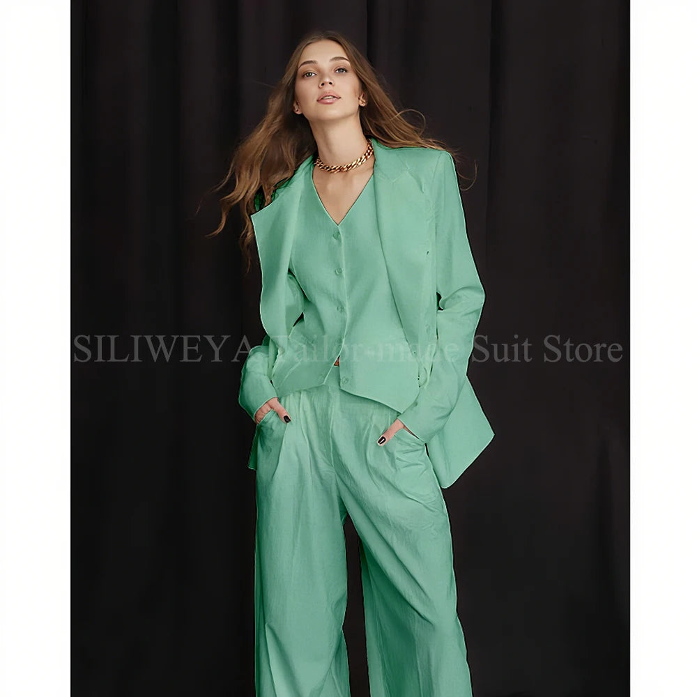 Luxury White Women's Suits 3 Piece Jacket Pants Vest Single Breasted Female Clothing Smart Office Lady Slim Fit Blazers Sets