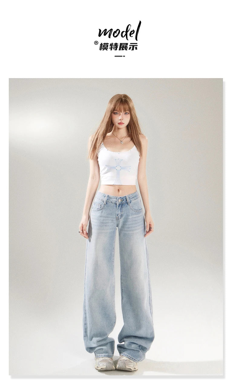 KSTUN 2025 Spring Women Wide Leg  Jeans Streetwear Loose Straight Denim Pants Vintage Low Waist Jeans For Woman Dragging Pants
