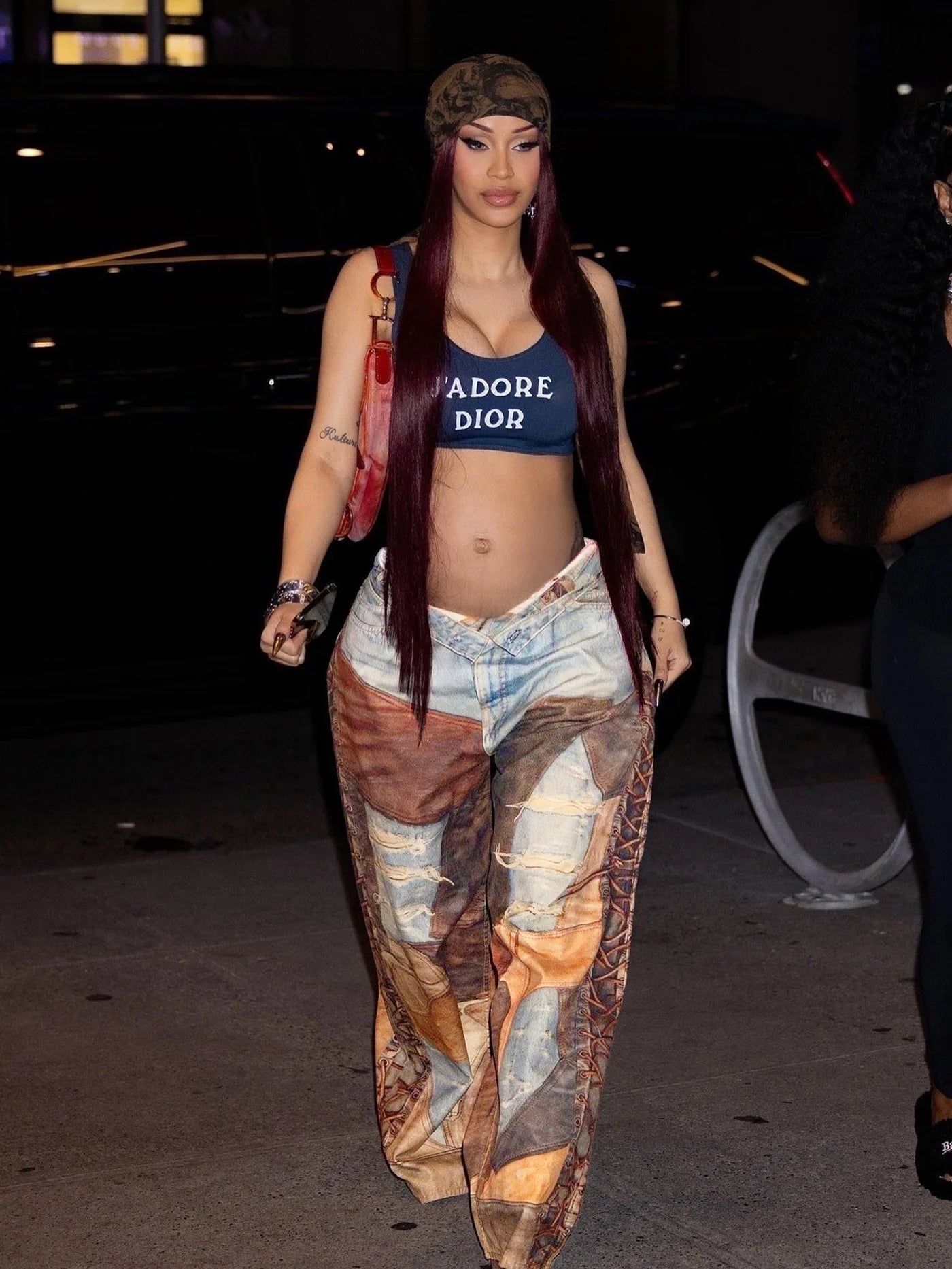 DEAT Fashion 3D Printed Wide Leg Curved Jeans Women's High Waist Loose Blue Streetwear Denim Pants New Tide Summer New 7AB9379