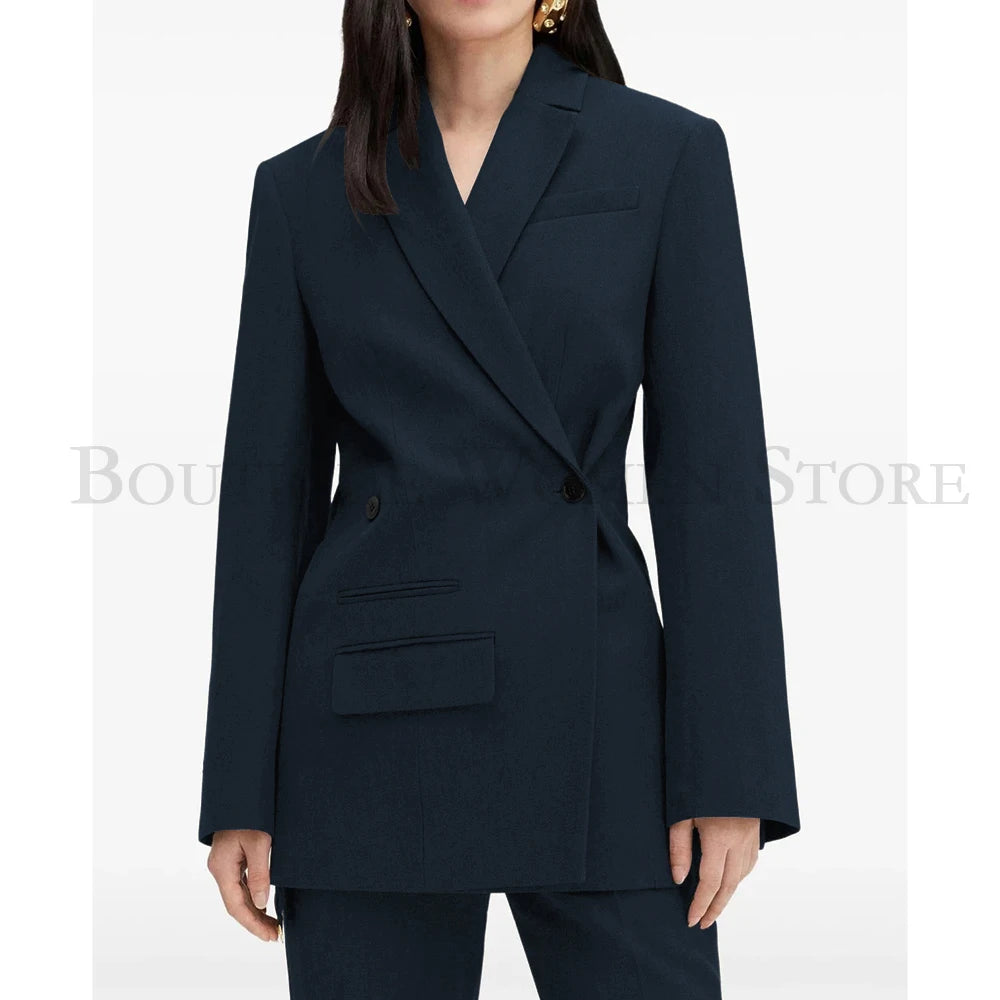 Elegant Brown Women Suits Formal Double Breasted Slim Fit Blazer Elegant Office Lady 2 Piece Jacket Pants Outfits Clothing