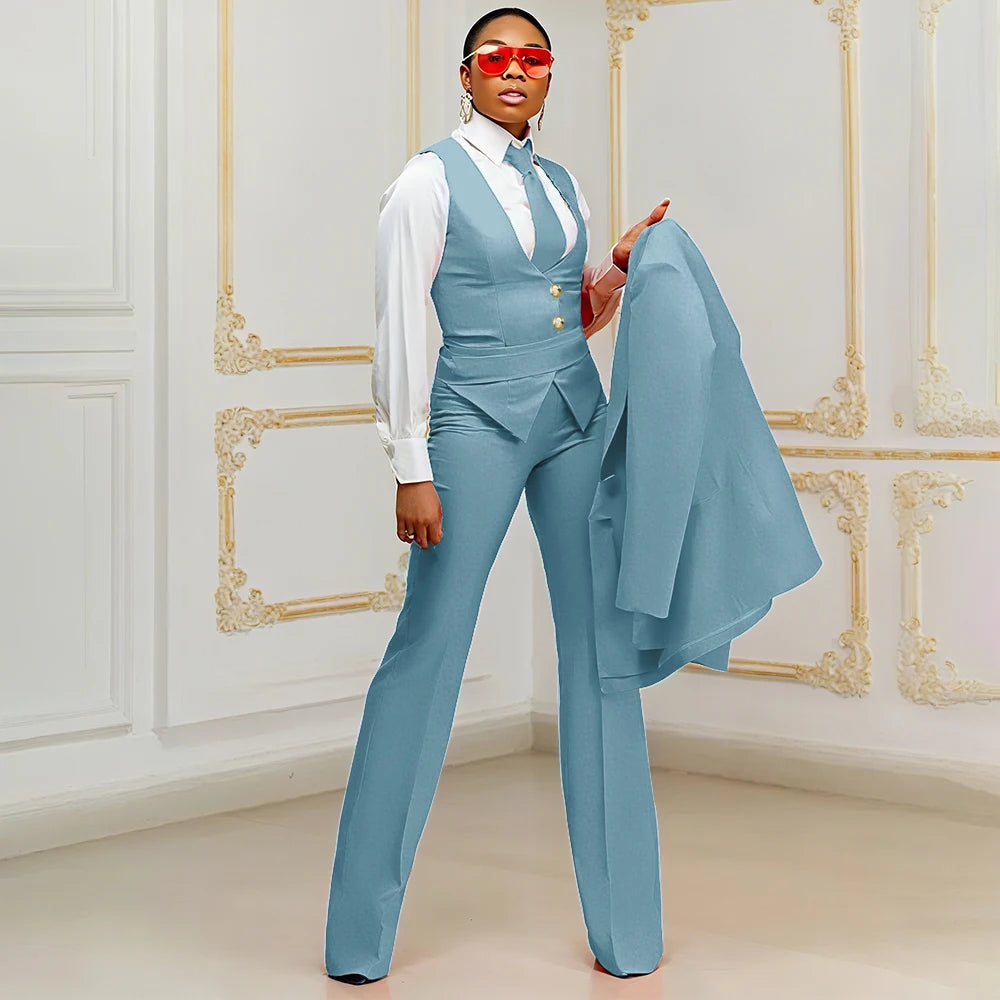 Orange Women's Suits Customized Plus Size Formal Single-breasted Peaked Lapel Three Pieces (Jacket+Pants+Vest) Office Lady Set