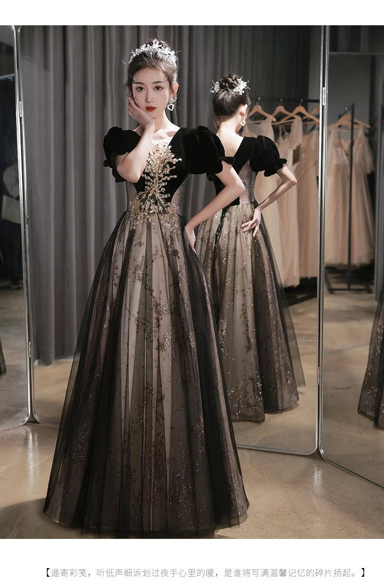 Elegant Women Evening Dress Light Luxury Vintage Appliques Long Banquet Gowns Female Formal Party Dresses Prom graduation dress