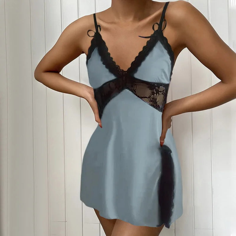 Women's Sleep  European and American Lounge Sleepshirts home sexy sleepwear camisole skirt lace low neck nightgown Nightgowns