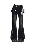 Women's Black Gothic Y2k Baggy Emo Jeans with Skirt Harajuku Vintage Denim Trousers Japanese 2000s Style Jeans Pants Autumn 2025