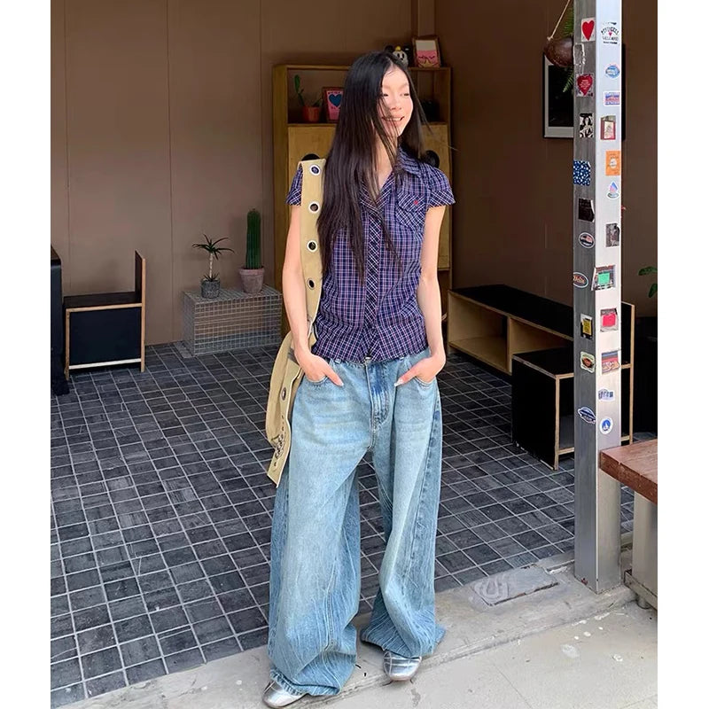 Women Blue Y2k Baggy Jeans Harajuku Vintage Boyfriend Bent Knife Denim Trouser Japanese 2000s Style Jeans Pants Oversize Clothes