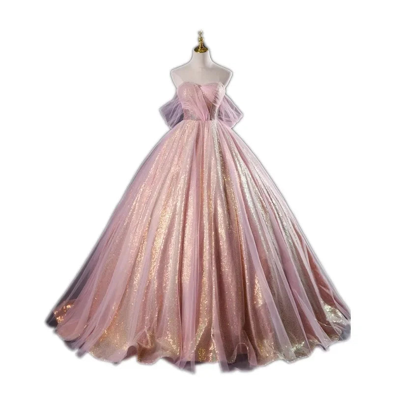 Customized Colorful Gauze Dress Performance Stage Slimming Women's Fashionable Temperament Strapless Strap Shading Studio Dress