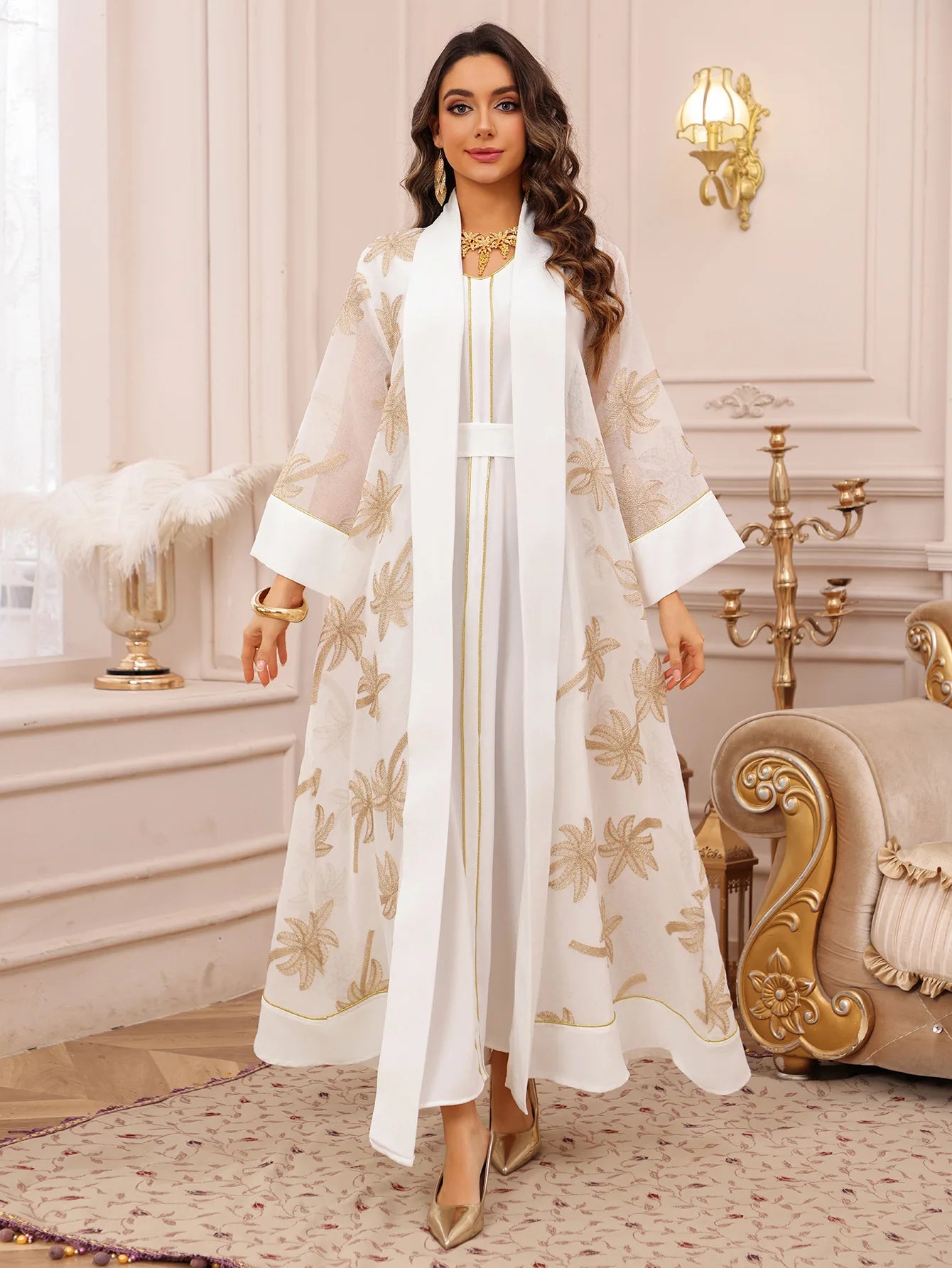 Eid Women Dress Muslim Abaya 2 Piece Set Musulman Ensembles Party Jalabiya Ramadan Abayas Vestidos Largos Kaftan Arab Long Robe