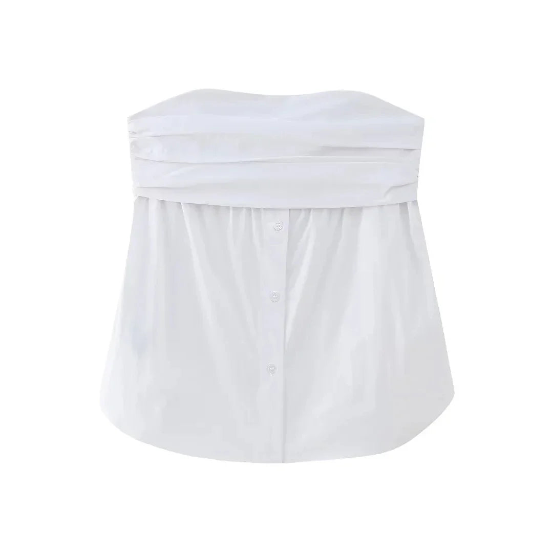 Women Lady Strapless Tube Corset Side Tops Solid Vintage Off Shoulder 2023 Women's Sexy Slim Backless Poplin Bustiers Top