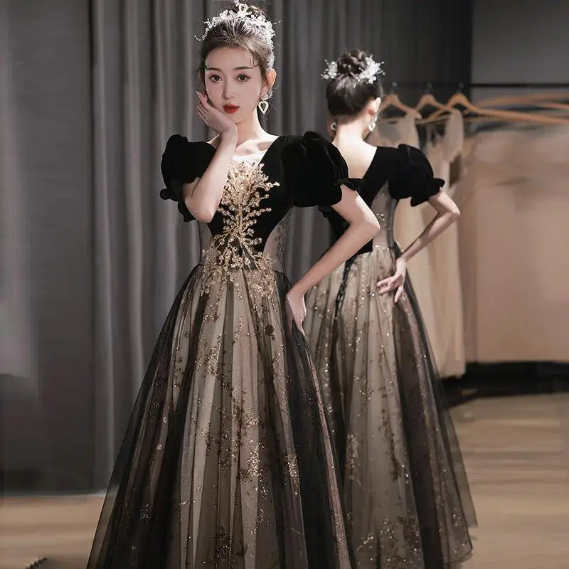 Elegant Women Evening Dress Light Luxury Vintage Appliques Long Banquet Gowns Female Formal Party Dresses Prom graduation dress