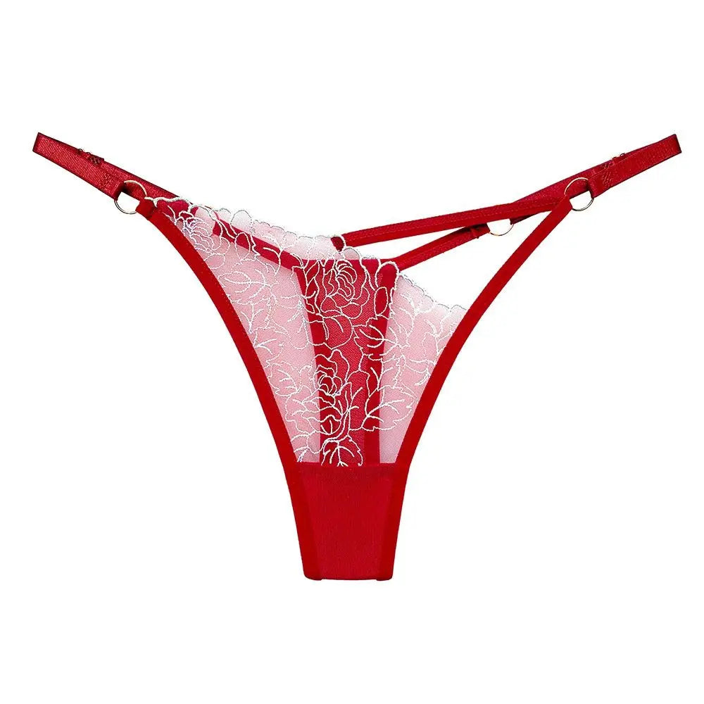 Sexy Lace Thong Women G Strings Embroidery Adjustable Panties Transparent Underwear Ladies Briefs Lingere Underware