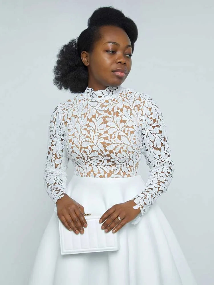 Elegant Party Dresses Woman Fall Fashion Lace Long Sleeve See Through Dress Vintage Laides Evening Dress Wholesale Dropshipping