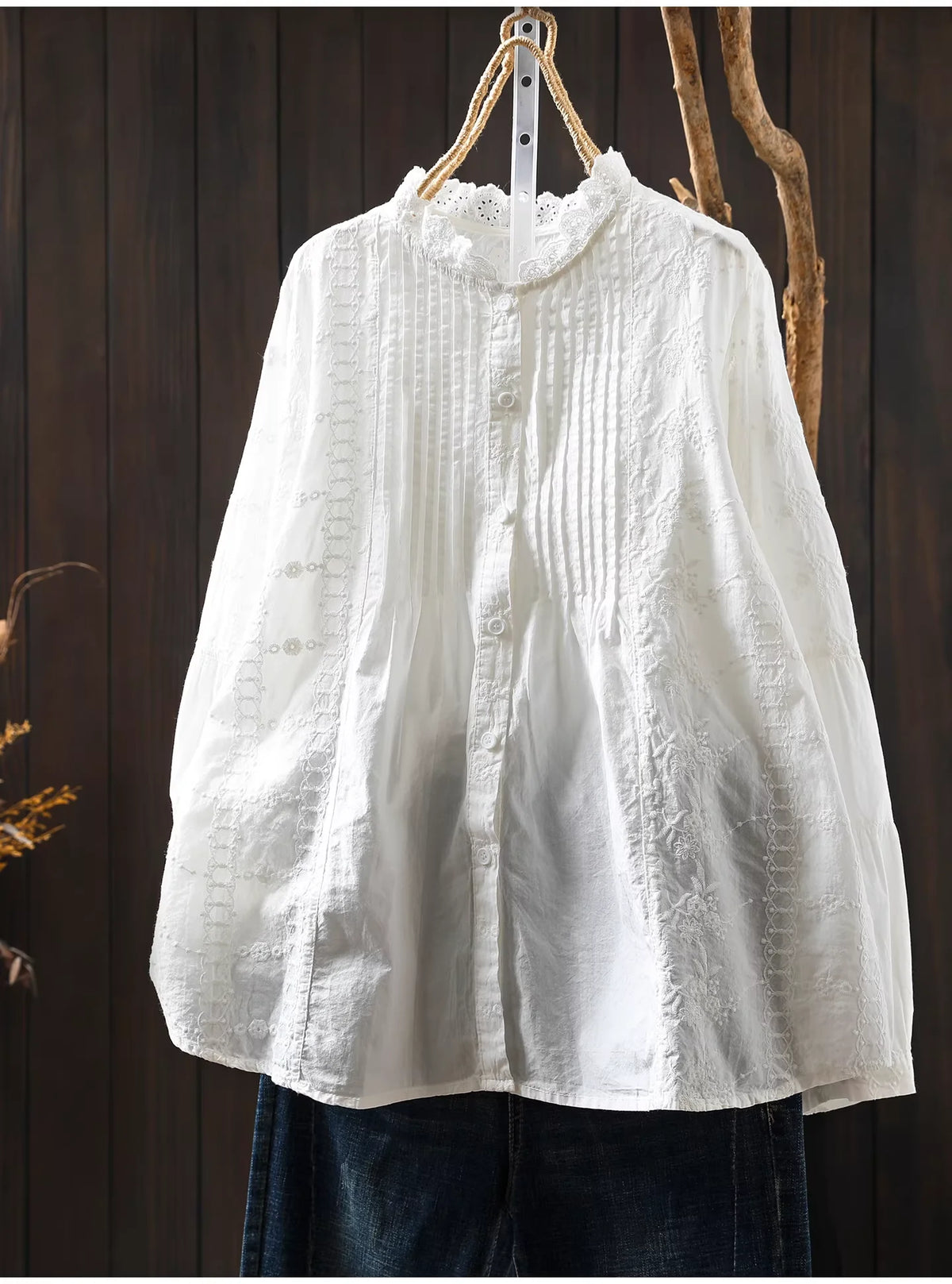 Fall clothes 2026 women cotton fine elegant blouses for women boho long sleeve lace embroider white blouses for lady tops