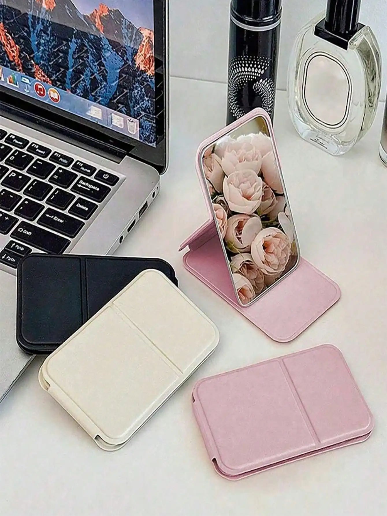 Portable Foldable PU Leather Travel Mirror Compact Handheld Makeup Mirror Daily Travel Essential Gift