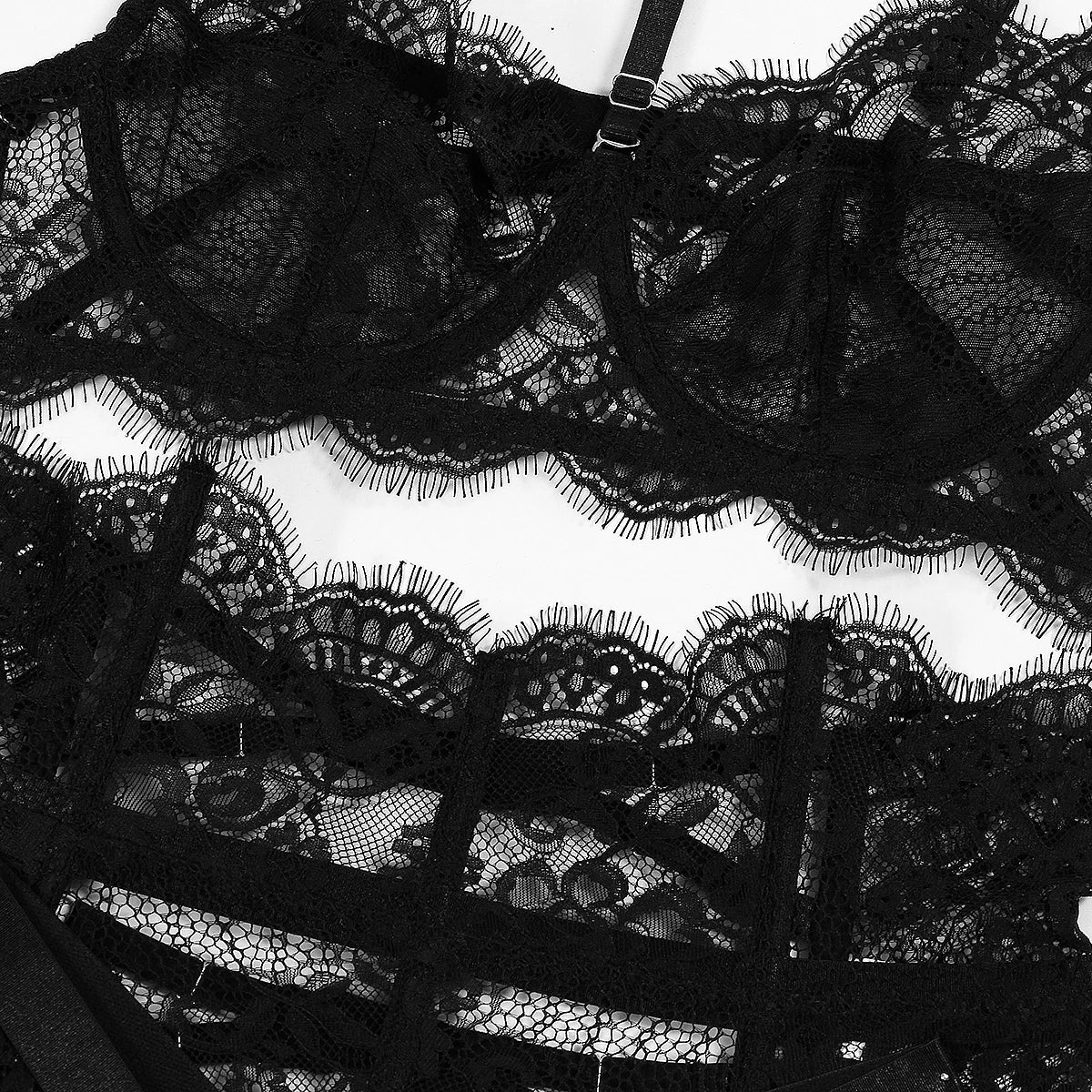 MUZISKAT 2025 New Lace Splicing Body Shaping Erotic Suit See-Through Neck Sexy Lingerie Four-Piece Set