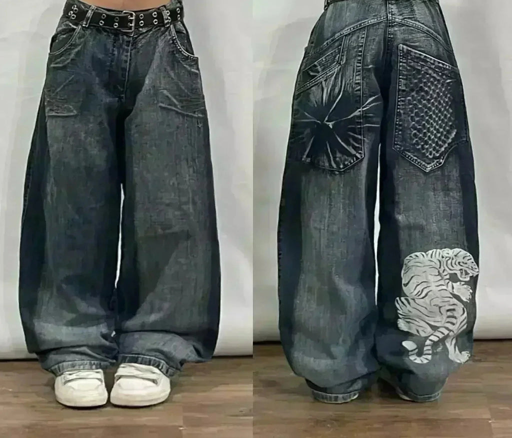 American Street Fashion Trend Big Pocket Loose Jeans Women Harajuku Y2K New Hip Hop Vintage Oversized Jeans Unisex Mopping Jeans