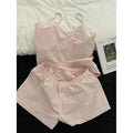 Lace Sleepwear Women Pajama Sets Striped Korean Piiama Summer Shorts Sets 2 Pieces Spaghetti Strap Night Wears Pink Home Suit