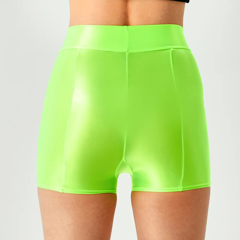 Sexy Women Stain Smooth Yoga Elasitc Shorts Oil Glossy Shiny Tight Casual Beachwear Fitness Short Safety Underwear