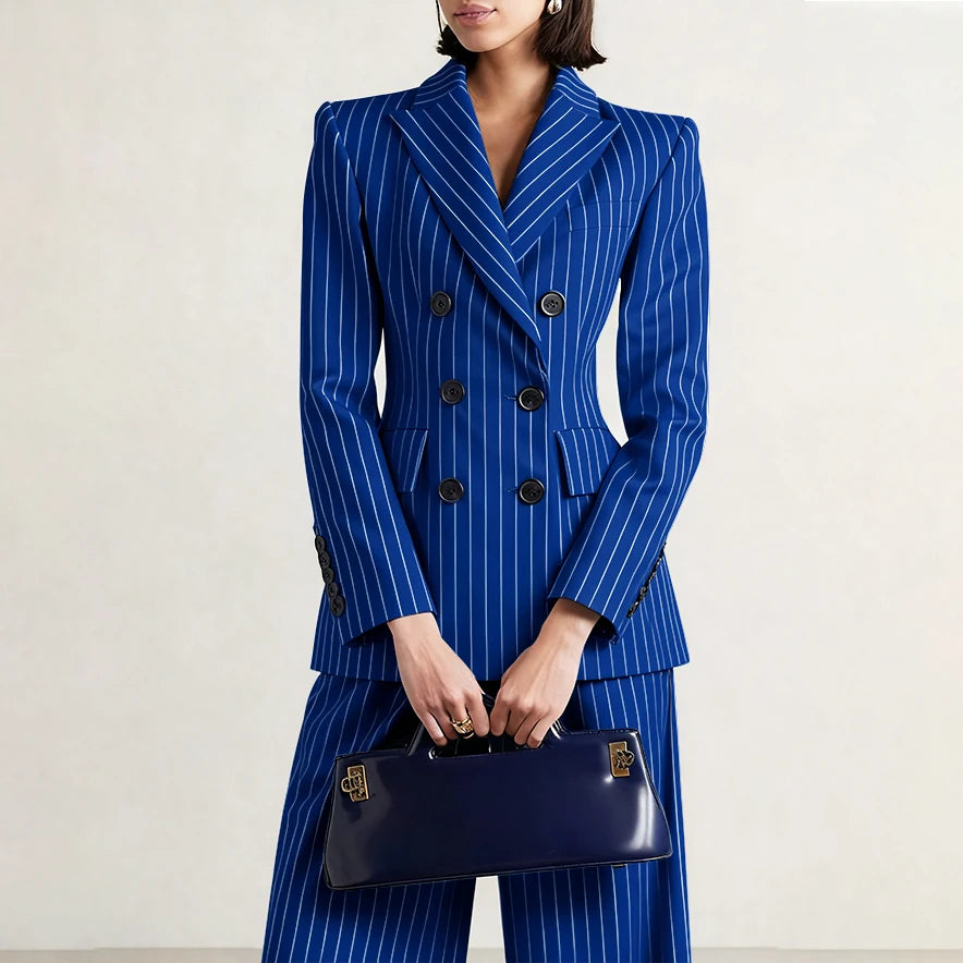 Slim Chic Double Breasted Women Pants Set High-end Female Two Pieces(Jacket+Trousers)أطقم بناطيل