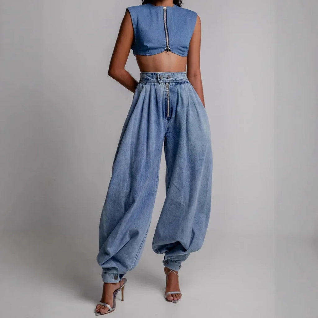 Jeans Women Denims Bloomers Pants Zipper High Waist Washed Distressed Female Vintage Ankle Length Trousers 2025 Streetwear