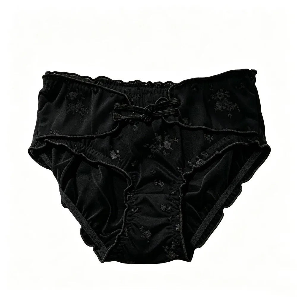 Lingerie Low Waist Women Underwear Ruffle Mesh Chinese Style Briefs Buckle Design Transparent Ice Silk Panties Retro Style