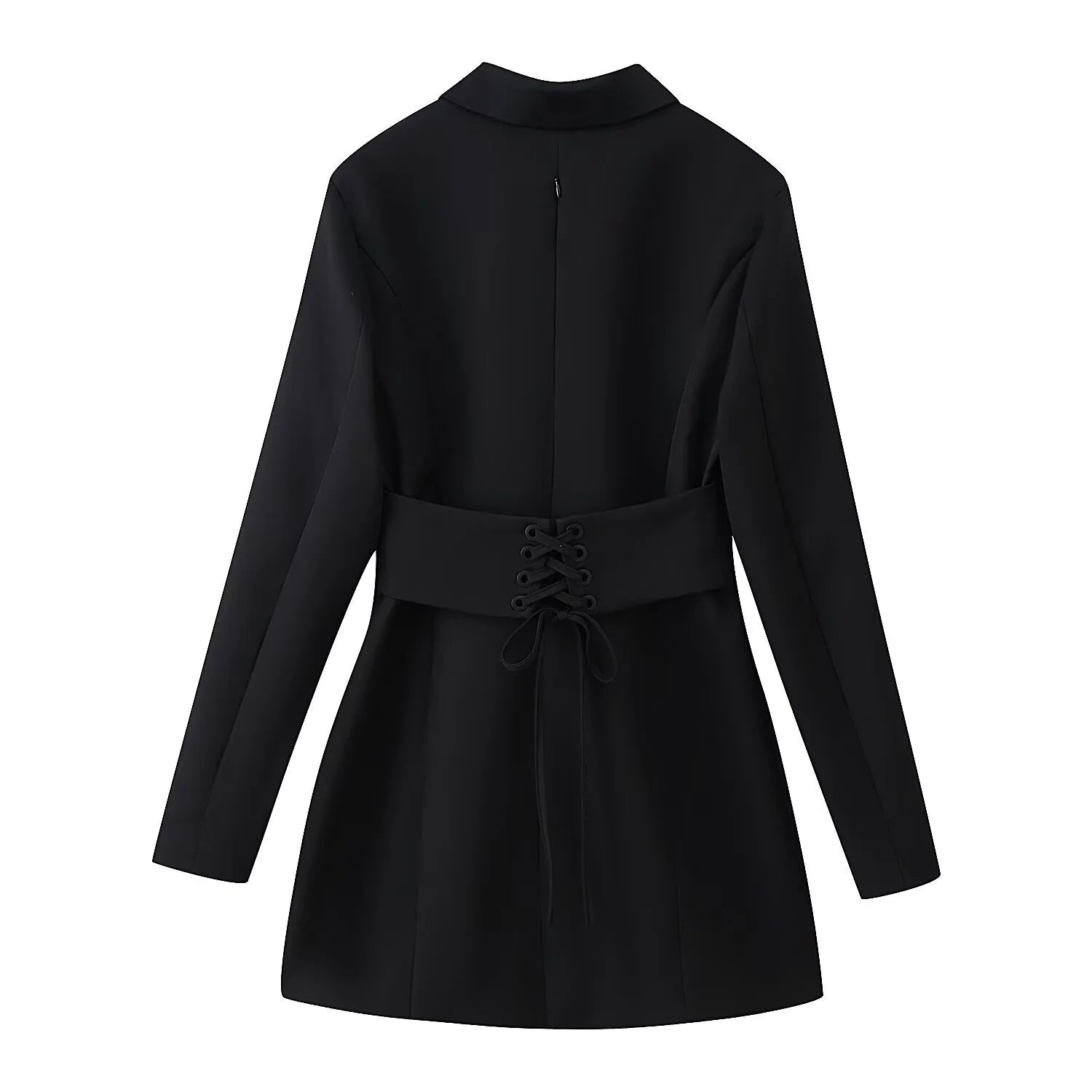 Women Waist-Cinching Blazer Mini Dress Spring Autumn Female Chic Long Sleeve Back Lace-Up Dress Sexy Lady OL Short Elegant Dress