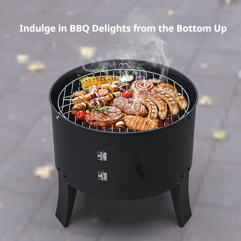 3-Tier Charcoal Smoker Grill, Outdoor & Home Hanging BBQ Smoker, Portable Barbecue Grill