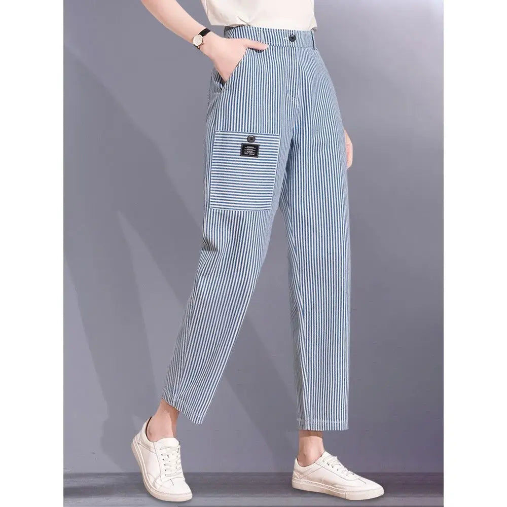 Striped Jeans Women's New Style Spring and Autumn Korean Style Women's Pants Straight Loose Trousers Wide-leg Pants for Women