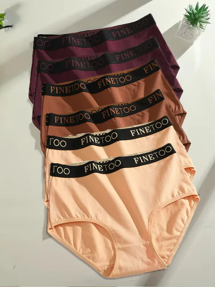 Finetoo 6Pcs/Set Women Cotton Seamless Briefs Women Plus Size Panties Breathable Underwear Female High Waist Soft Lingerie S-XXL