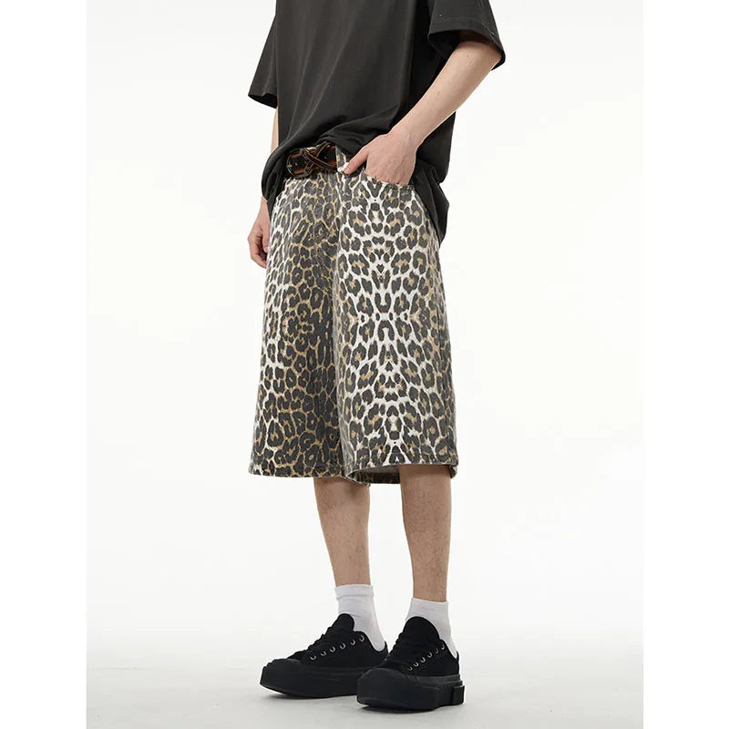 American Retro High Street Casual Overalls Leopard Print Loose Wide Leg Pants For Women Y2k Hip-hop Cargo Grunge Baggy Trousers