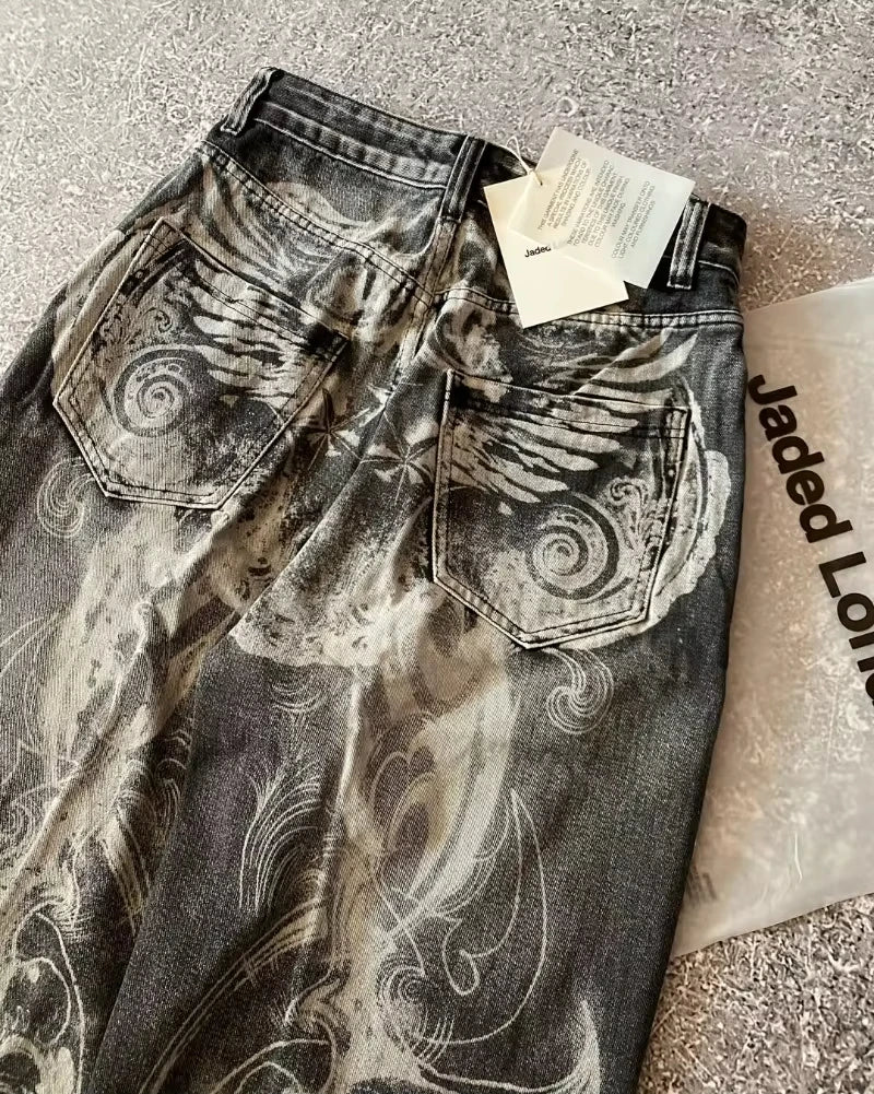 American Fashion Hip Hop Joker Loose Jeans Women Street Y2K New Casual Punk Rock Oversized Wide-leg Pants Unisex Mopping Jeans