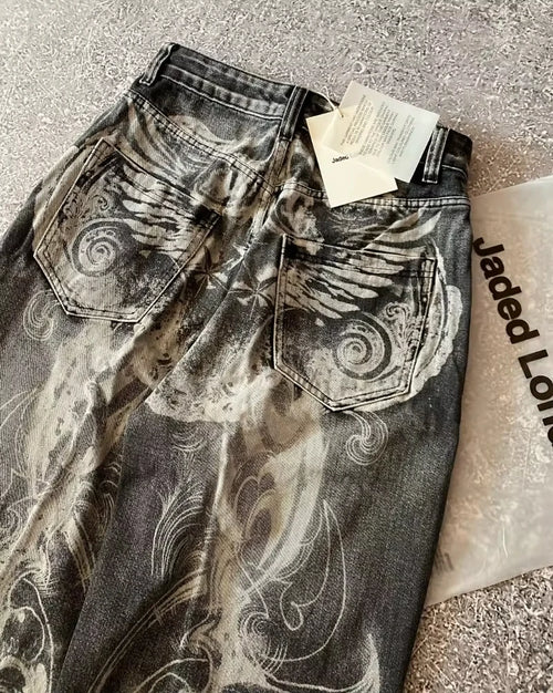 American Fashion Hip Hop Joker Loose Jeans Women Street Y2K New Casual Punk Rock Oversized Wide-leg Pants Unisex Mopping Jeans