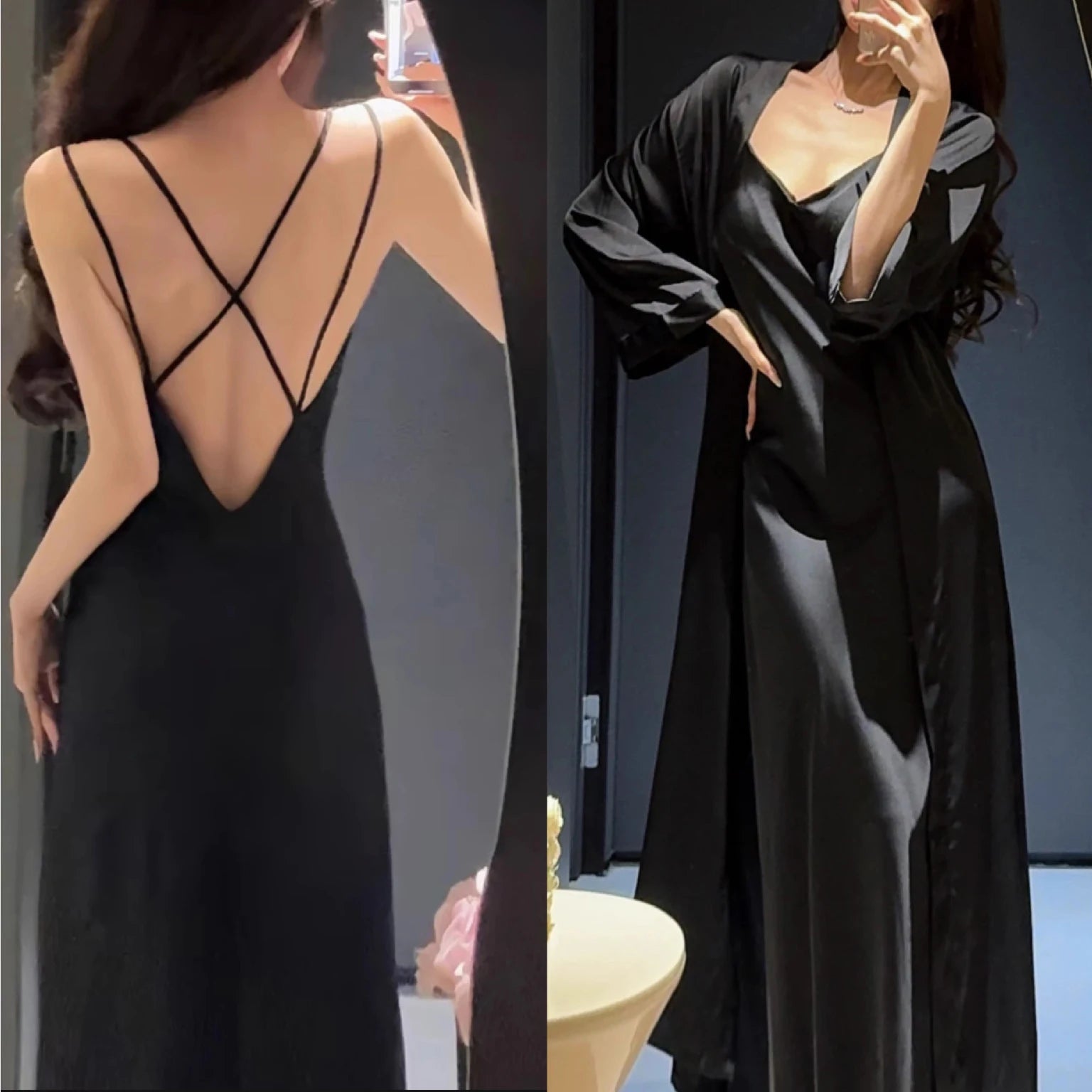 New Female 2PCS Long Robe Nightgown Sleepwear Set Backless Suspender Nightdress Lingerie Elegant SEXY Home Dress Loungewear