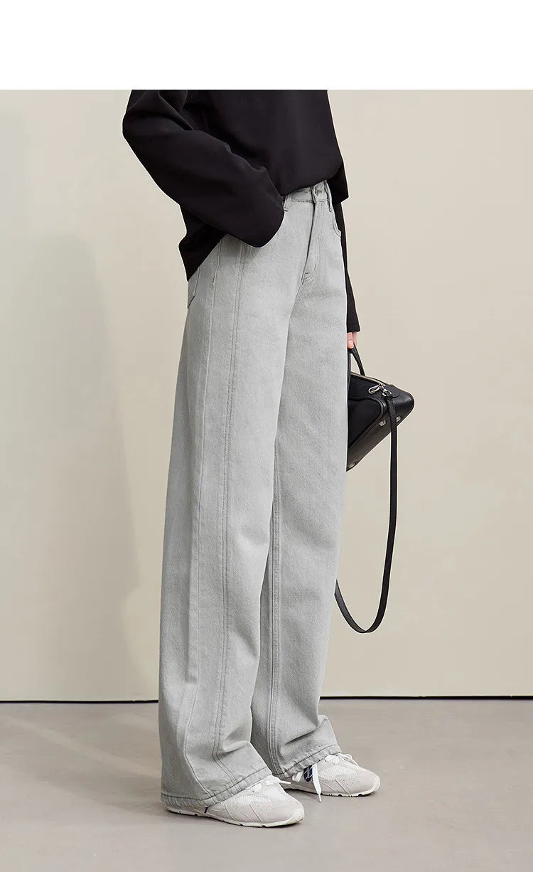 Amii Women's Jeans 2026 Spring New Casual Solid Color Cotton Straight Women's Pants Versatile Long Denim Trousers 12621038