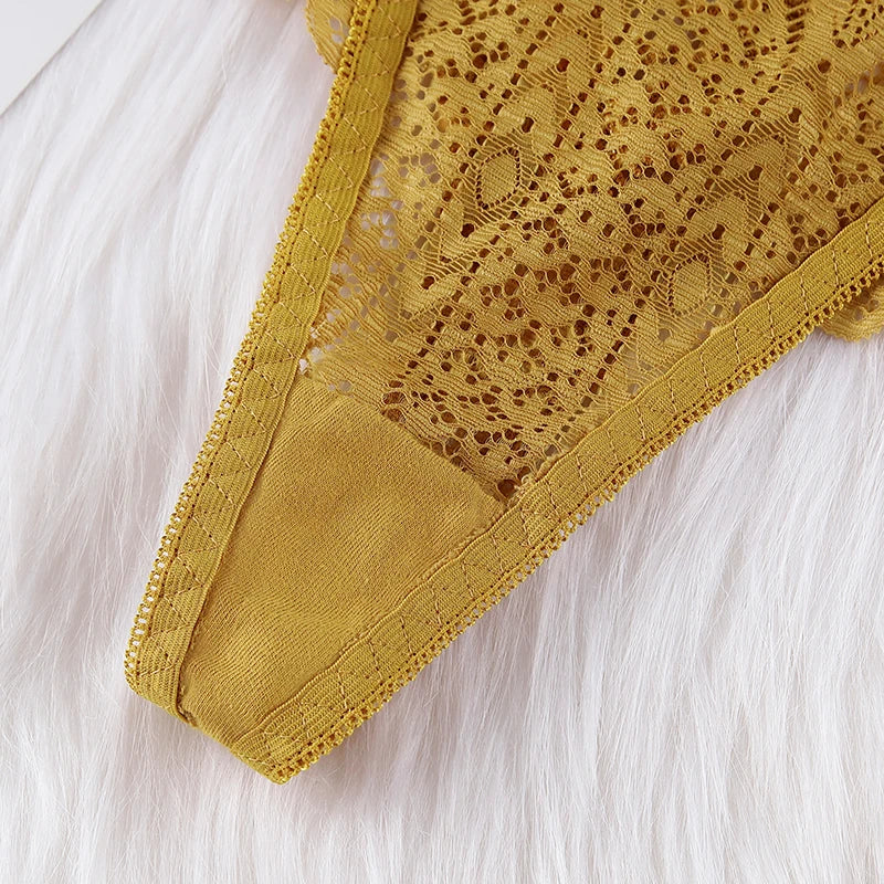 BANNIROU Women's Thongs Underwear Female Intimates T-back G-string Sexy Transparent Lace Low-Rise Panties Lingerie For Woman