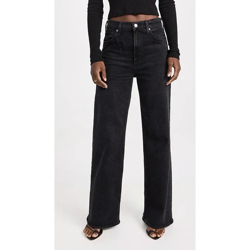 Women High Waist Straight Leg Jeans Female Comfortable Stretch Basic Denim Pants Woman Classic Cheap Black Gray White Trousers