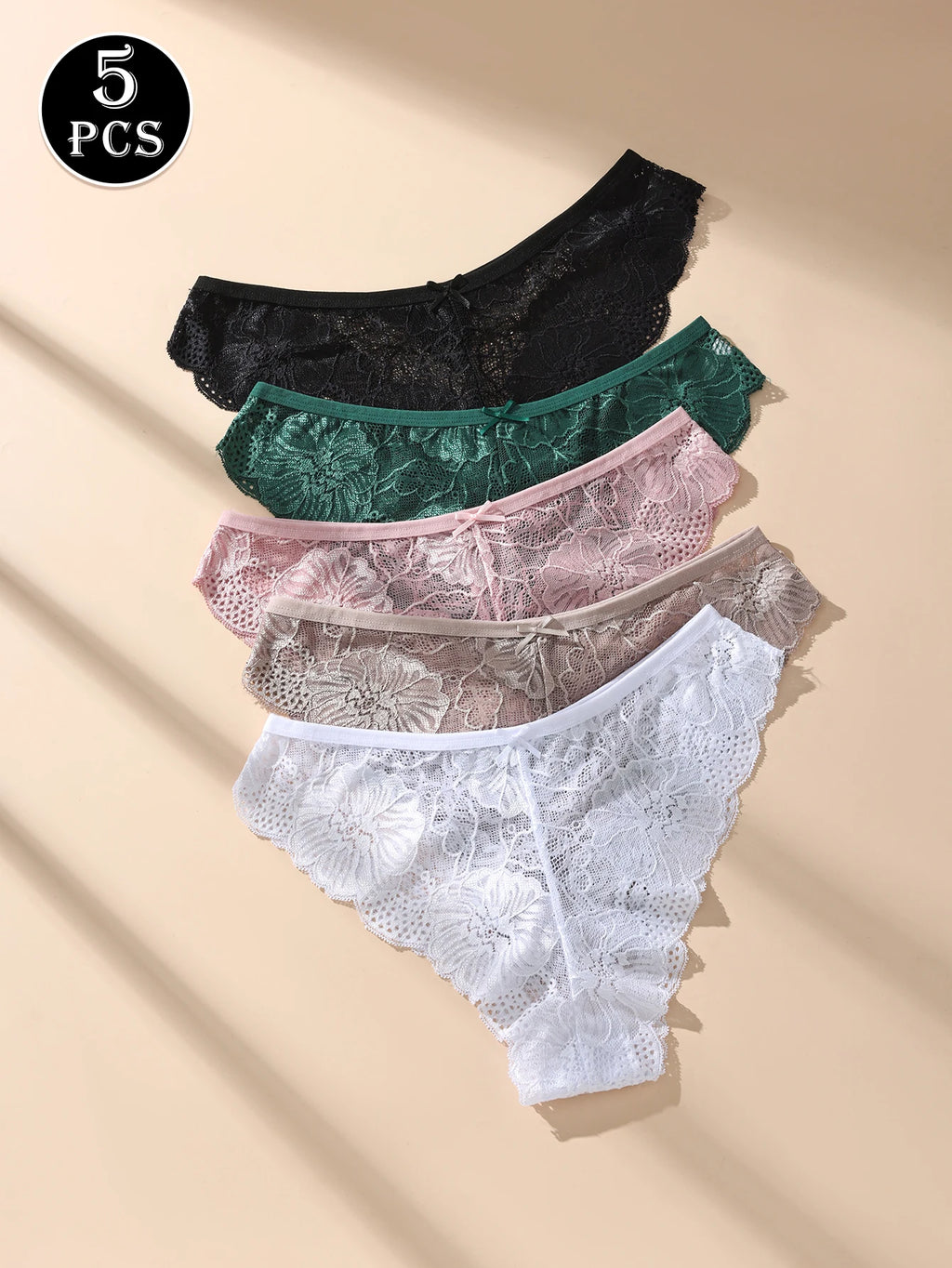 5PCS Women Floral Lace Panties Sexy Perspective Underwear Low Waist Solid Underpants Breathable Intimates Female Lingerie M-XL
