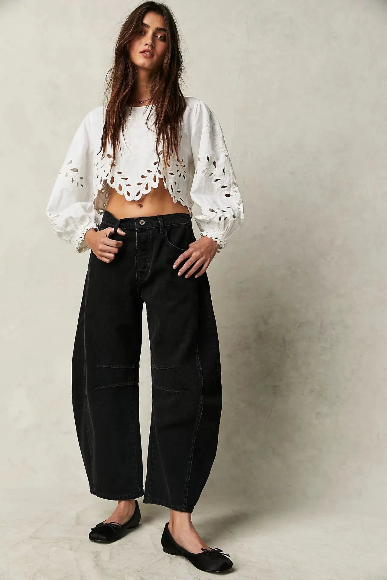 Women Loose Mid Waist Jeans Denim Full Length Pants Sexy Fashion Solid Color Trousers Denim Pockets Bleached
