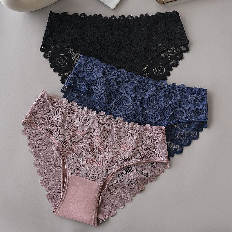 6PCS/Set Middle Waist Hollow Out Floral Lace Cotton Panties Women Briefs Sexy Lingerie Female Underwear Ladies Soft Underpants