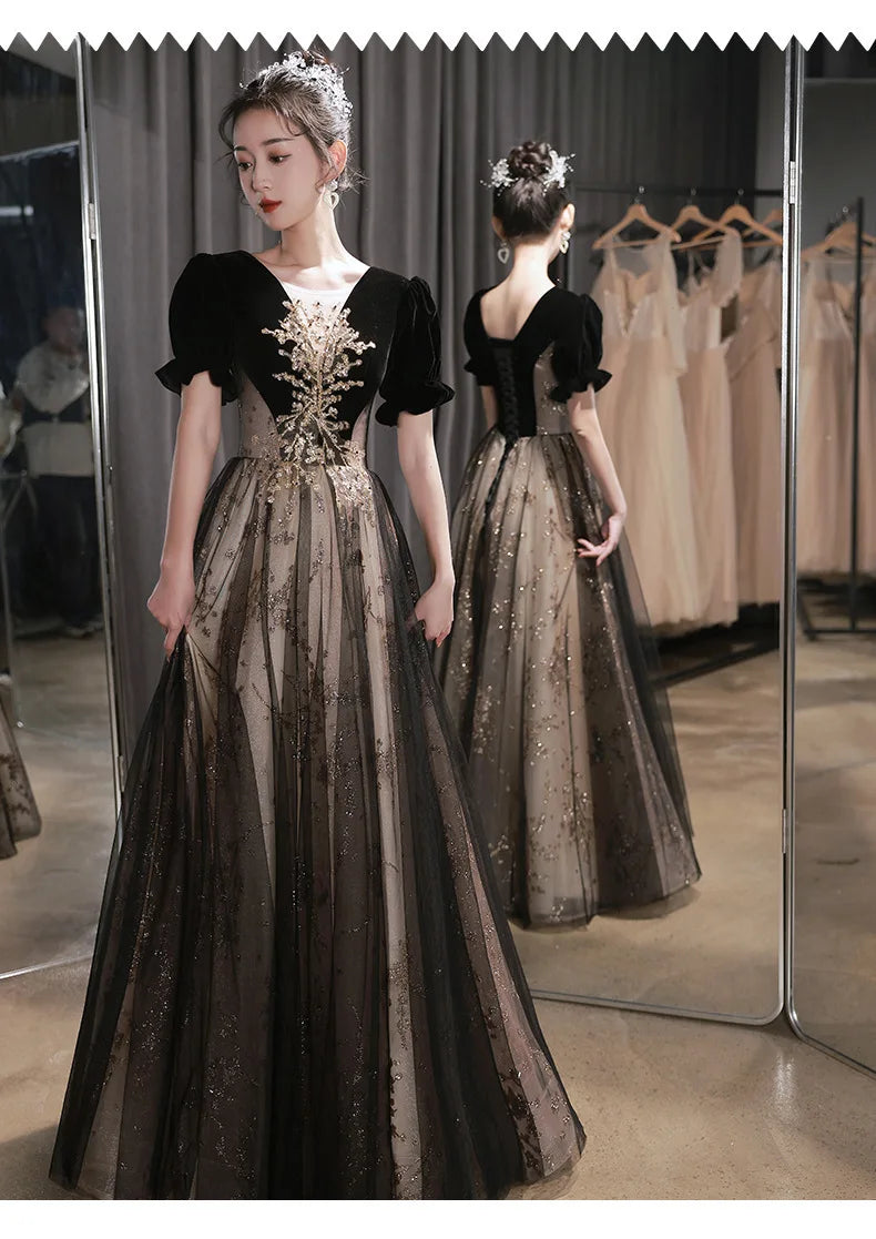 Elegant Women Evening Dress Light Luxury Vintage Appliques Long Banquet Gowns Female Formal Party Dresses Prom graduation dress