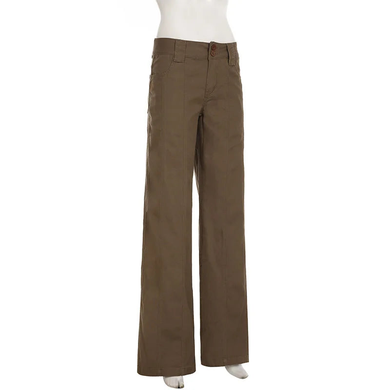 Brown Wide Leg Women's Jeans Y2K Grunge Style Low Rise Baggy Denim Pants Vintage Retro Casual Streetwear Korean Fashion Trousers