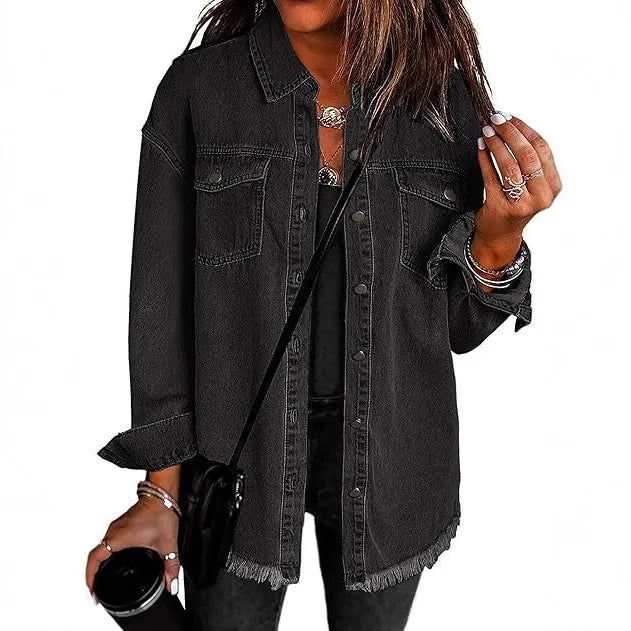 Coat Women Denim Coats Single Breasted Casual Turn Down Collar Y2k Streetwear Jackets Mom Jeans Splice Loose Jacket 2025