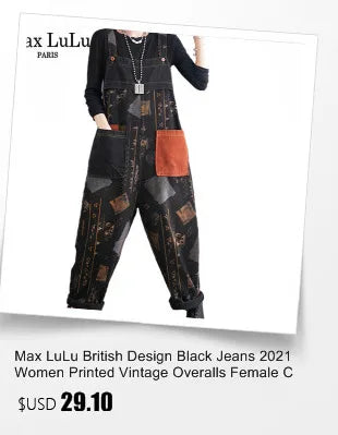 Amax luluE 2025 Korean Fashion Spring Female Printed Denim Overalls Ladies Vintage Casual Jeans Women Loose Trousers Wide Pants