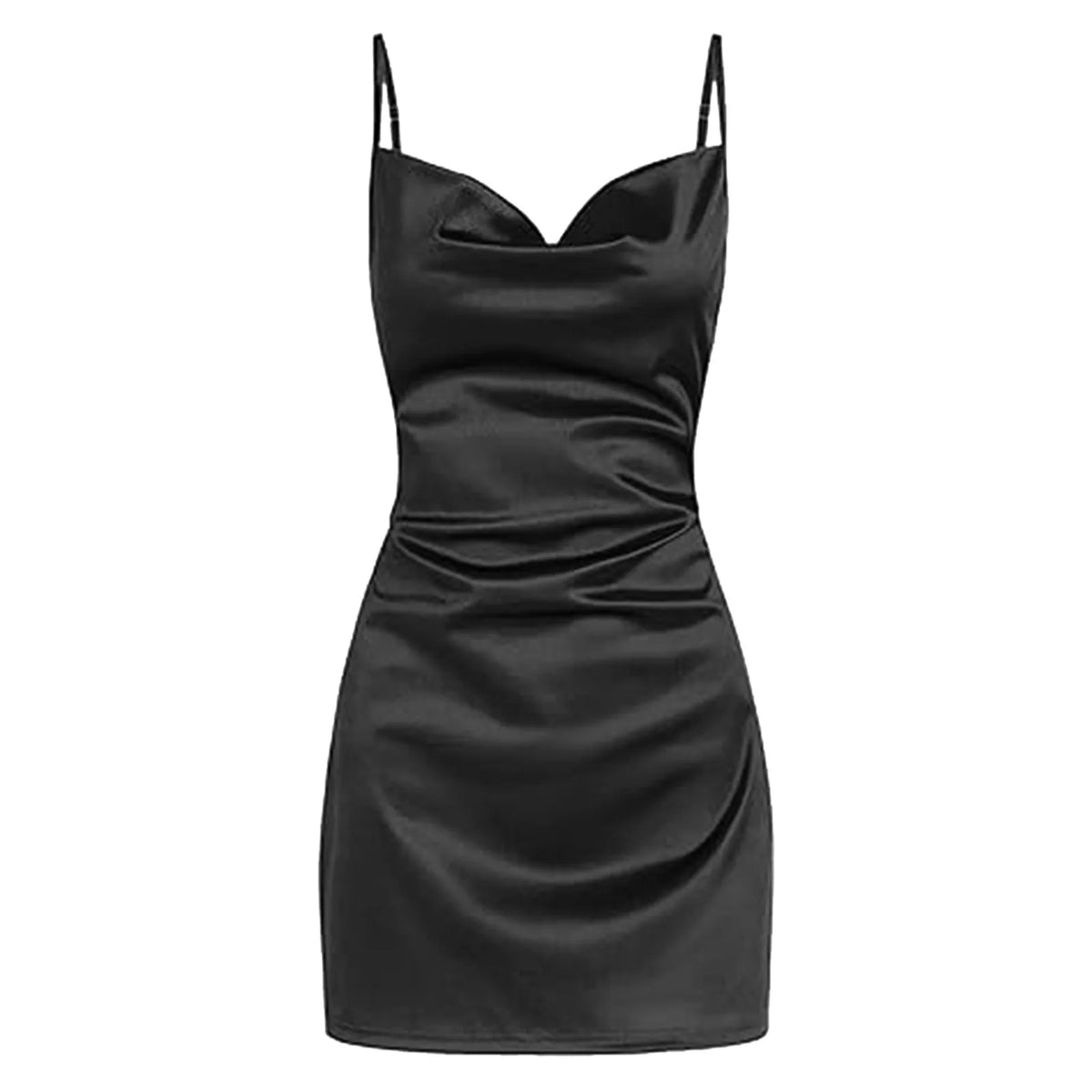 Satin Slip Dress Women Silk Low Cut Smocked Solid Color Party Dresses Cowl Neck Backless Mini Dress Nightclub Short Vestidos