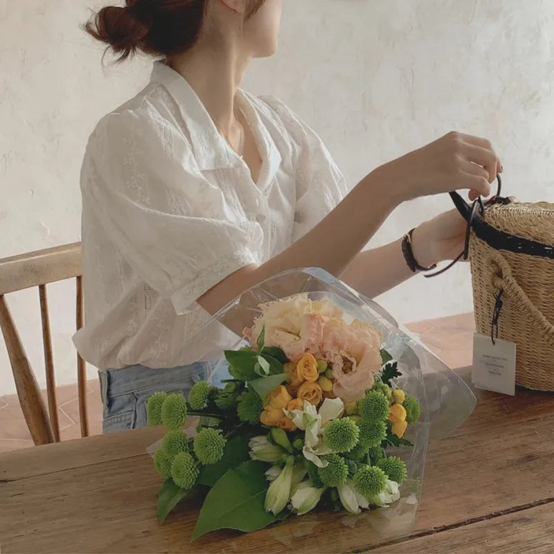 Shirts Women short sleeve V-Neck blouse shirts and tops  Korean Style Womens Clothing Elegant Leisure Chiffon blouses
