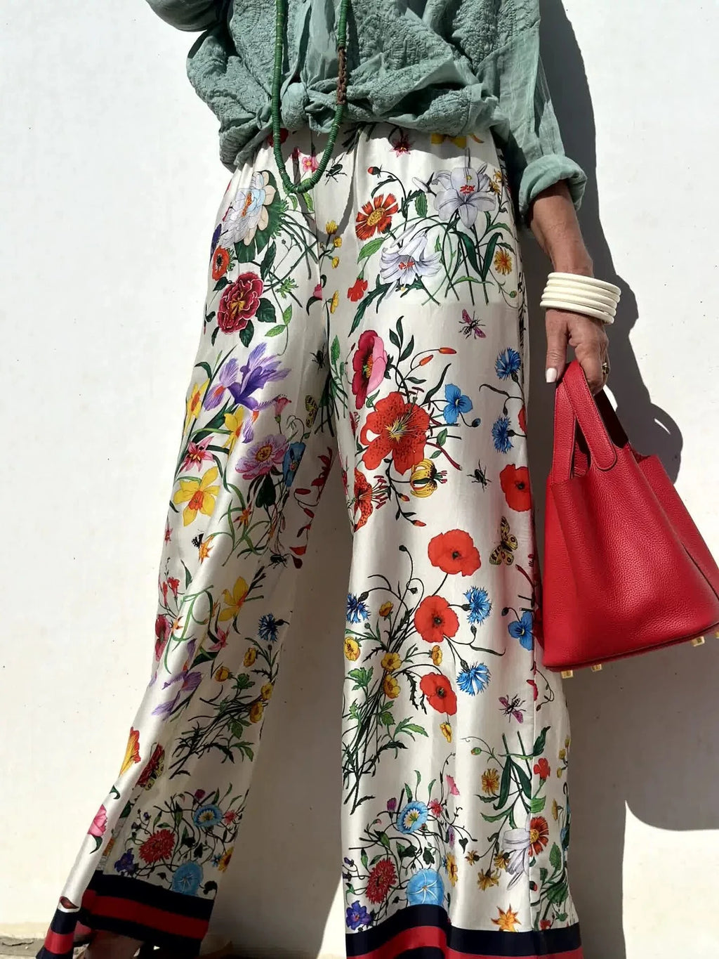 Women's Fall Casual Outfits Floral Print Long Sleeve Button Down Lapel Shirt With Elastic Waist Wide Leg Pants Sets Streetwear