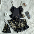 Elegant Floral Print Cami Tops Ruffle Hem Shorts Pajama Set  Women's Sleepwear Loungewear