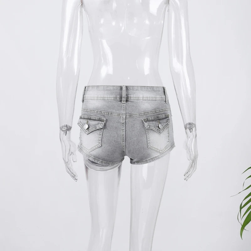 Summer Sexy Woman Denim Mini Pants Slim Low Waist Pockets Straight Short Jeans 2026 New Fashion High Street Women's Trousers