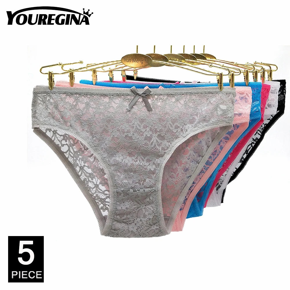 Women Panties Underwear Cotton Sexy Flower Lace Hollowed Low Rise Girls Briefs Ladies Knickers for Women 5 Pcs/lot