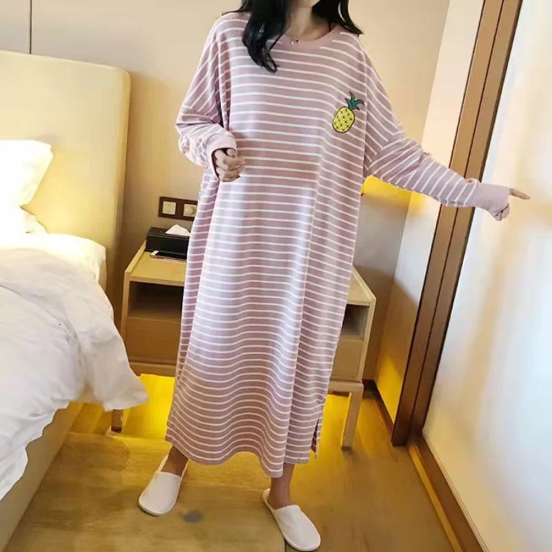 Women's Sleepwear 2023 New Spring Summer Long Sleeve Loose Home Clothes Striped Student Women's Home Suit Sweet Style Print