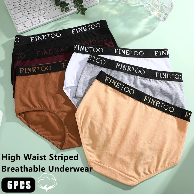 Finetoo 6Pcs/Set Women Cotton Seamless Briefs Women Plus Size Panties Breathable Underwear Female High Waist Soft Lingerie S-XXL